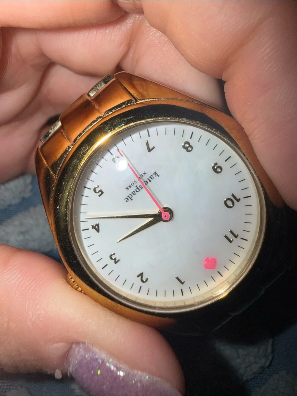 kate spade Gold-Tone Bracelet Watch with Mother-of-Pearl Dial and Red Accent